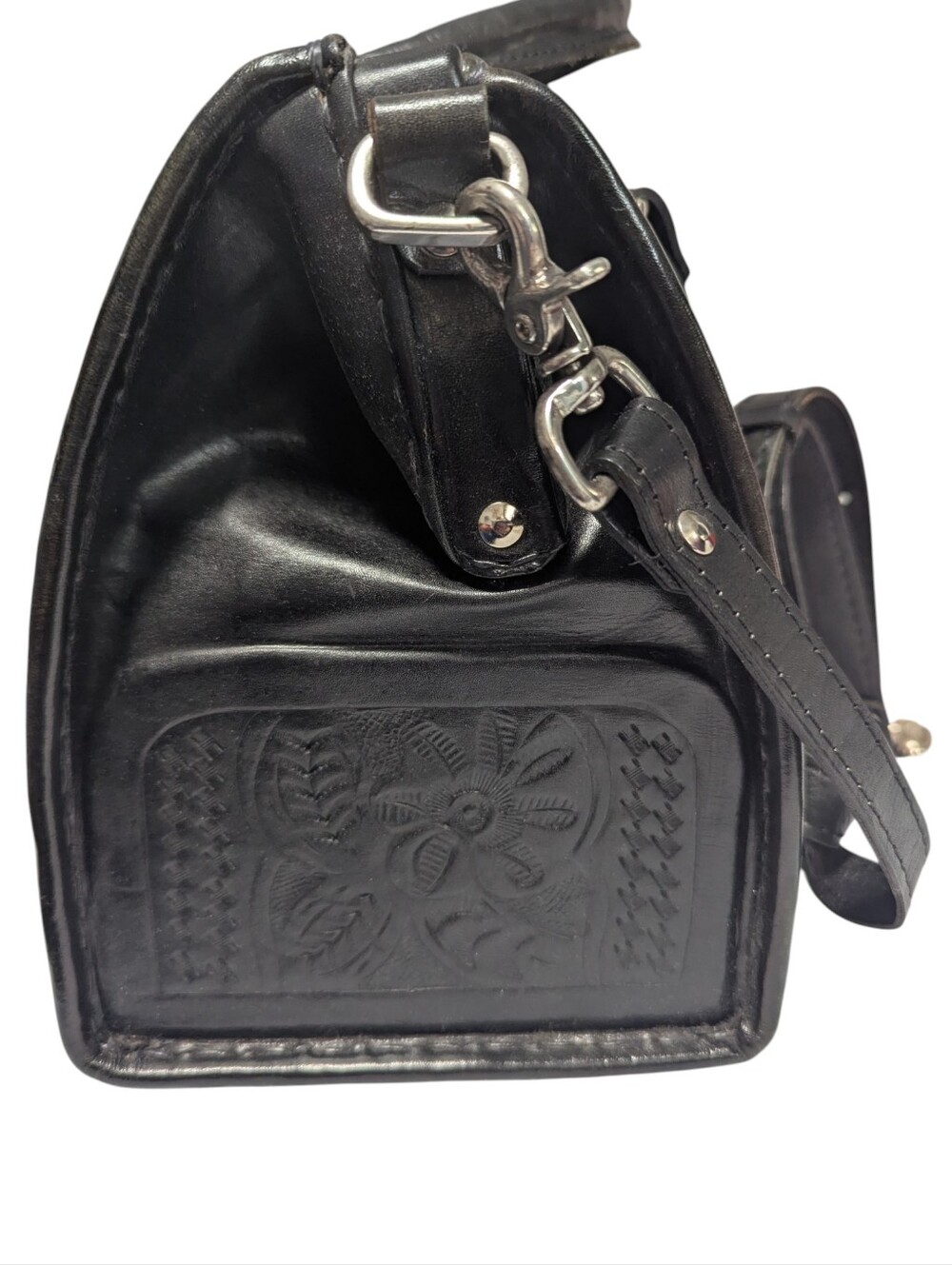 American West Black Western-Style Tooled Leather Satchel - Picture 3 of 10